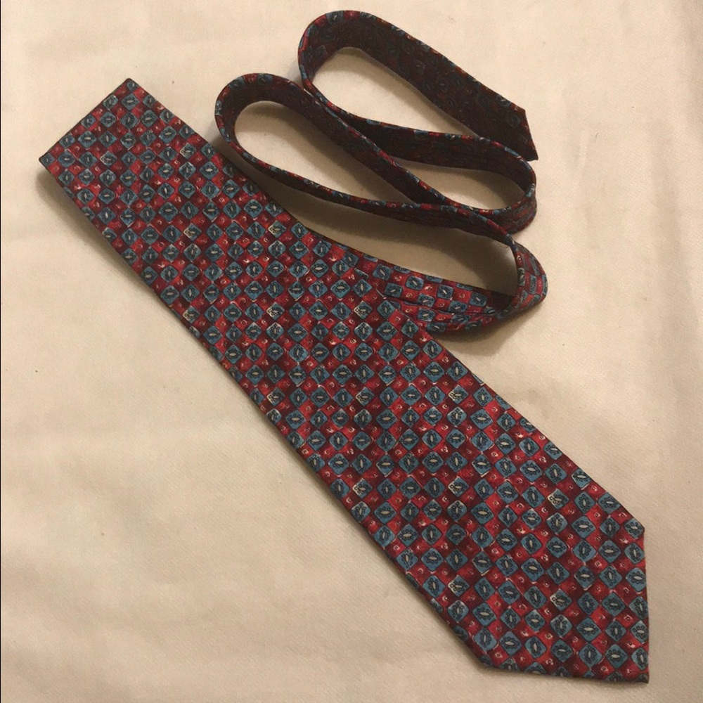 Vintage Parisian Signature Mens Silk Print Necktie